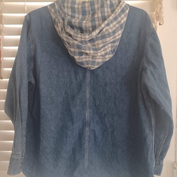 Vintage Limited Jeans Denim Hooded Jacket L Made Hong Kong Patchwork Y2K 90's - Picture 8 of 9